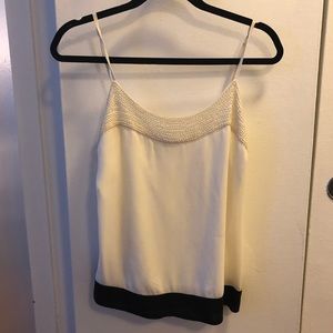 Joie white silk tank with beaded and black accent